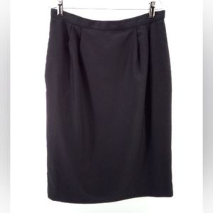 Vintage Wool Blend Black Slightly Pleated Pencil Skirt 14 Work Office Interview